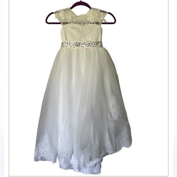 Little girls Elegant White Formal Dress Flower Girl First Communion New Size 4-5 - Picture 7 of 8